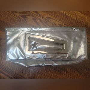 Retro Thierry Mugler silver metallic fold-over oversized envelope clutch